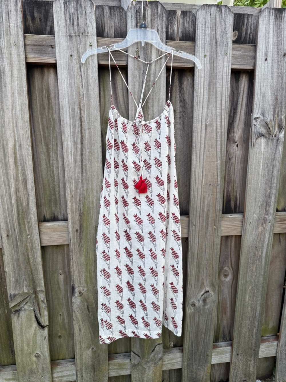 Women’s White Midi Dress with Red Leaf Print